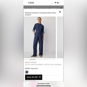 Ann Taylor Navy Chambray Jumpsuit